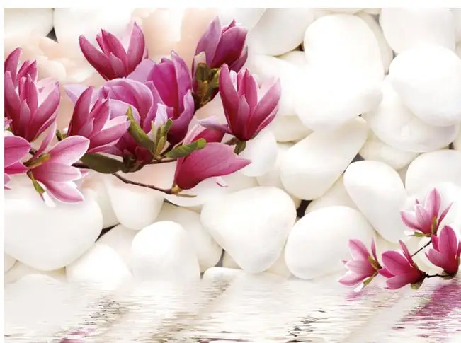 

3d cobblestone magnolia flower background wall painting