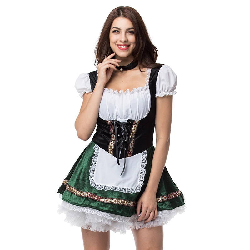 

White Green Oktoberfest German Maid Fancy Dress Cosplay Beer Girl Costume Sexy Halloween Costumes For Women Deguisement Adultes