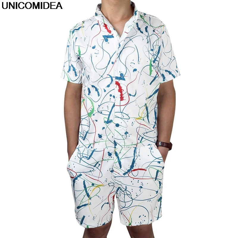 

Men Rompers Short Sleeve Jumpsuit Playsuit Beach Overalls One Piece Slim Fit 3D Print Graffiti Funny Male Harem Cargo Men's Sets