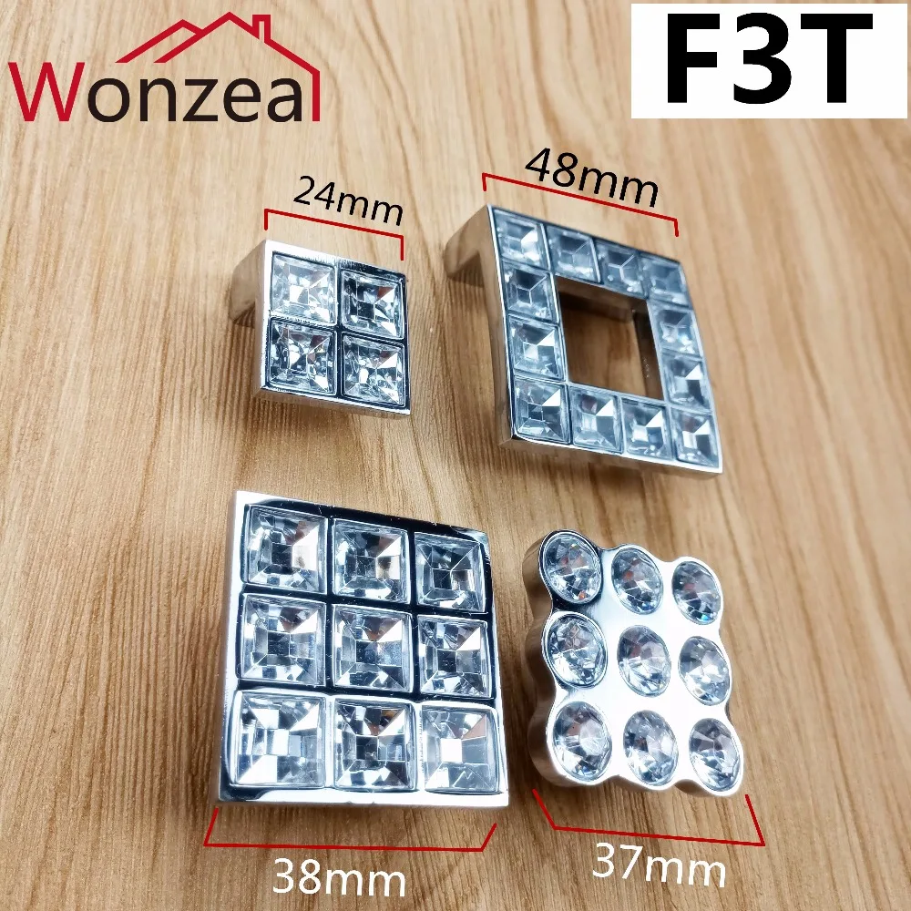 

F3T square type crystal drawer pulls glossy shiny zinc alloy furniture kids knobs cabinet handles