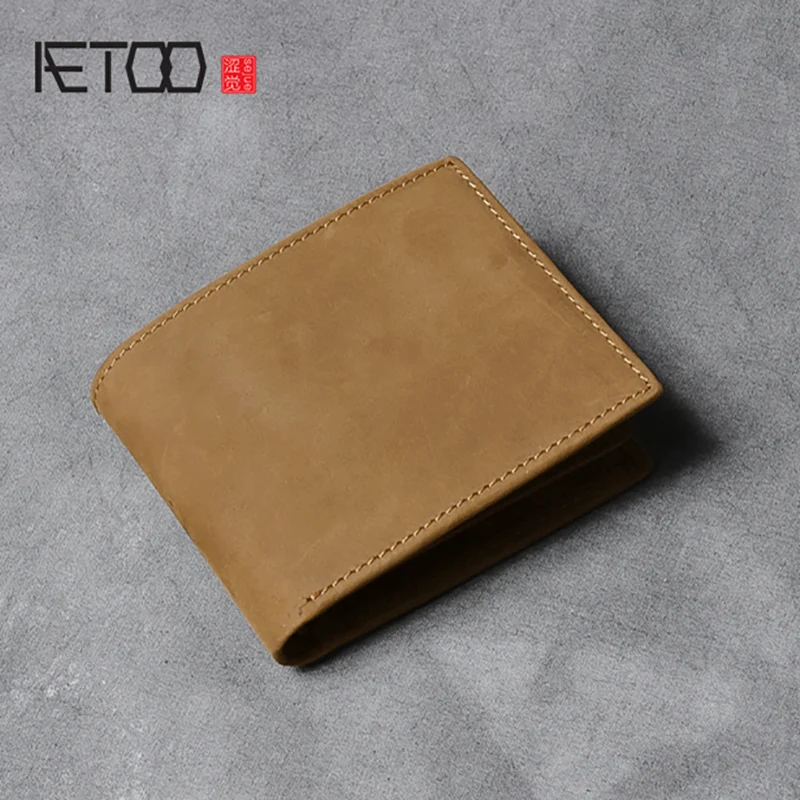 

AETOO Super Practical multi-card short mad horse leather wallet leather retro head cowhide wallet