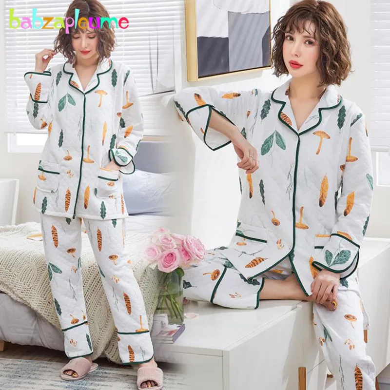 

2Piece Fall Winter Maternity Wear Clothes Nightwear For Nursing Breast Feeding Long Sleeve Nightgown Pregnant Sleepwear BC1818-1