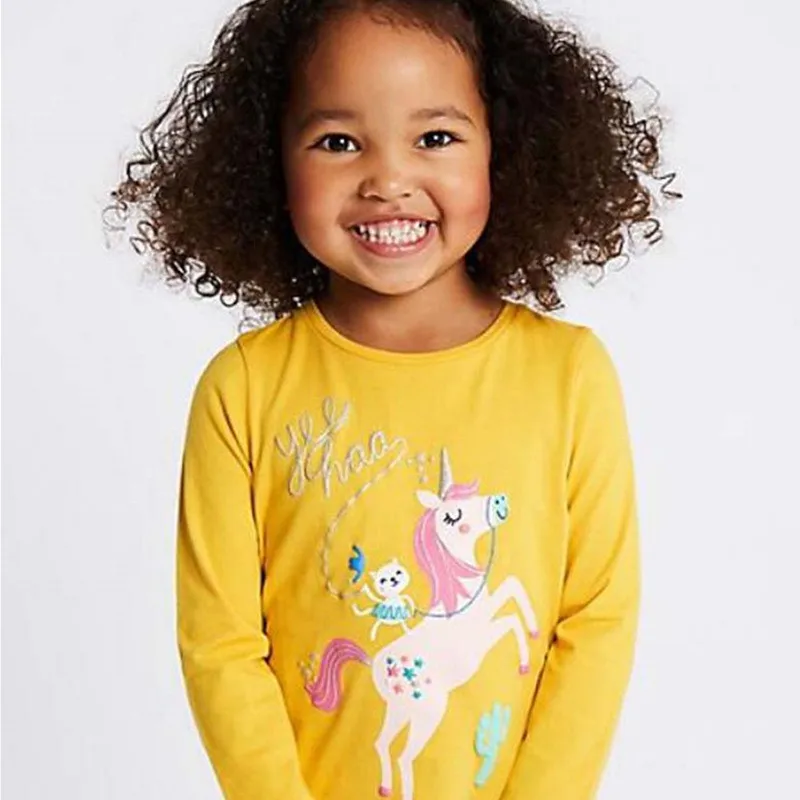 Jumping meter/футболки с длинными рукавами и рисунком для девочек; детские топы с единорогом; подростковые футболки; футболка для девочек; осенне-весенняя одежда