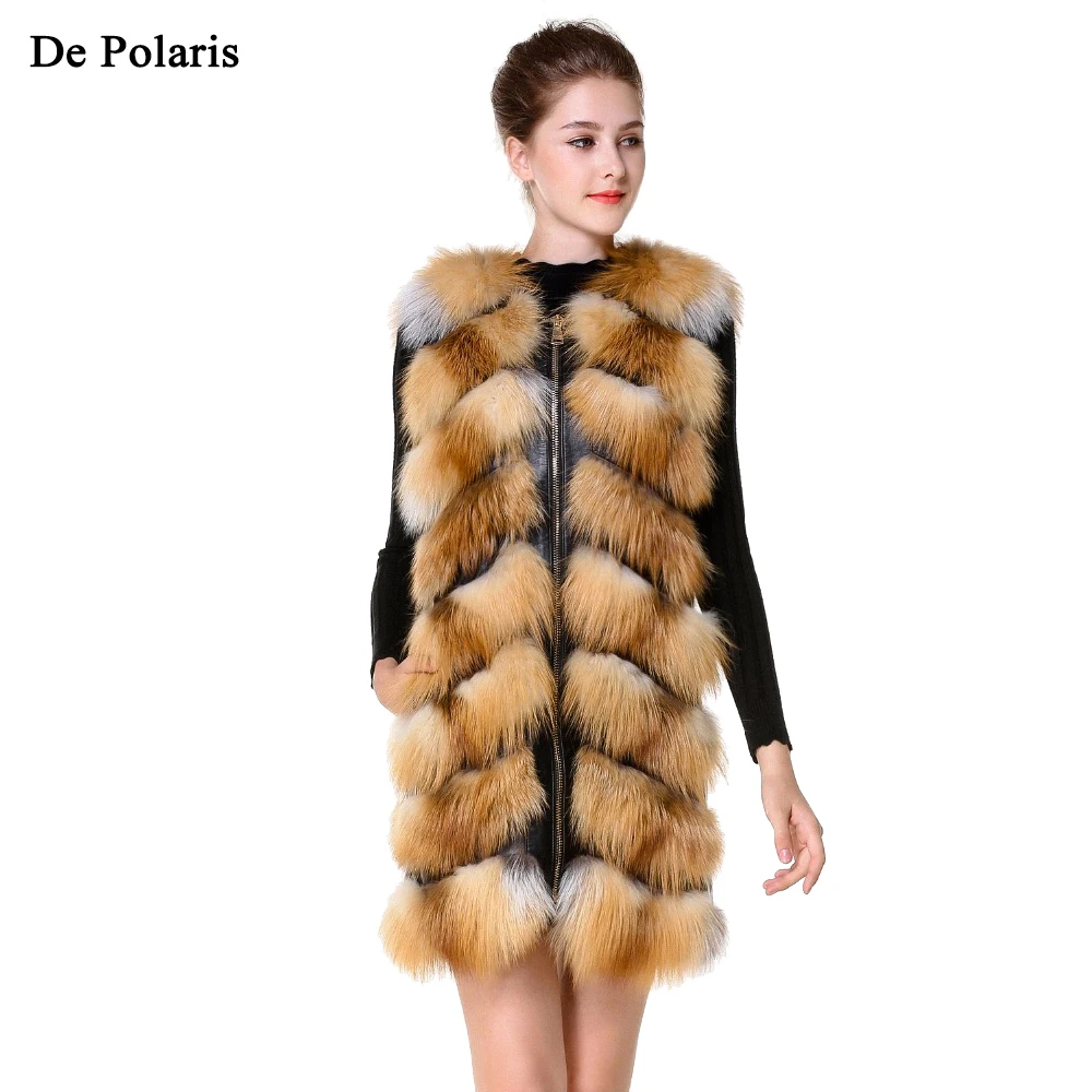 Real Fur Vest Red Fur Vest With Side Zipper Genuine Leather 80cm New