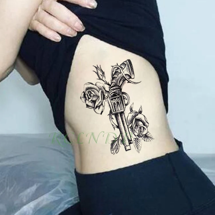 

Waterproof Temporary Tattoo Sticker Gun Rose Flower Fake Tatto Flash Tatoo Hand Arm Foot Cool Tato for Girl Women Men