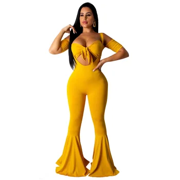 

Summer Autumn Women Two Piece Set Top and Pants Plus Size Tracksuit Sweatsuit Outfit Solid Sexy Strapless Top Flare Pants Sets