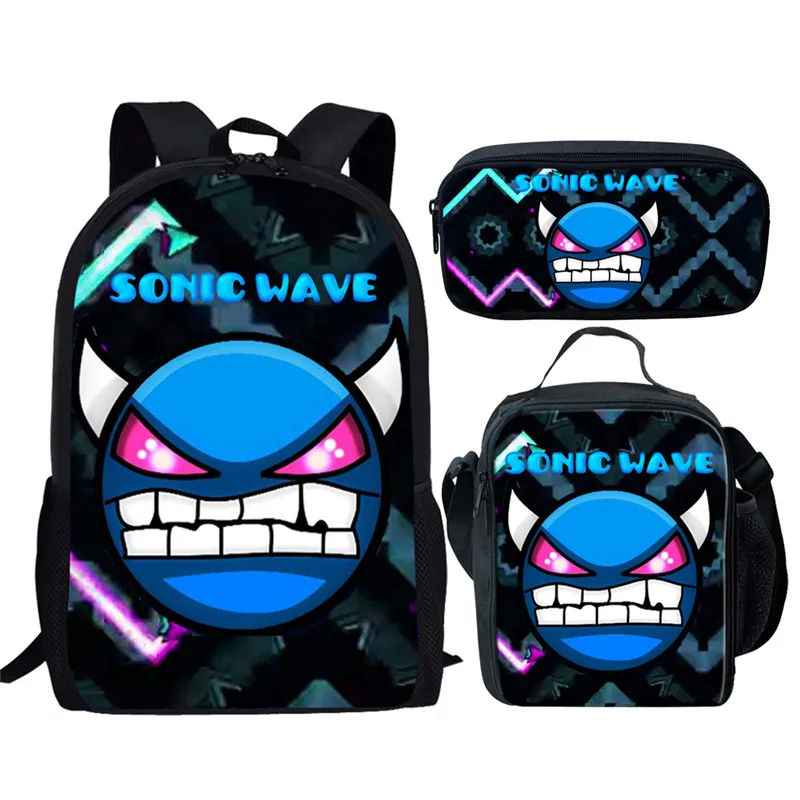 Best THIKIN Geometry Dash Printing Schoolbag 3pcs set Cartoon Children School Bags for Girls Kids Backpack Child Bookbag for Student