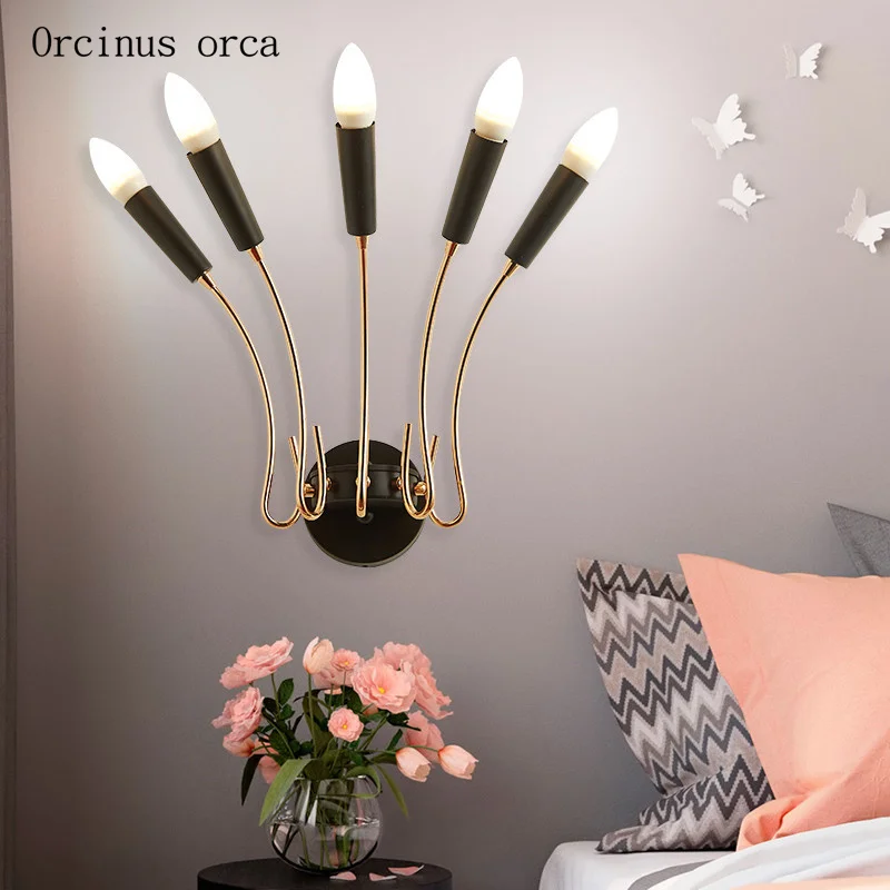 

American style simple LED iron art wall lamp living room corridor bedroom bedside lamp modern creative multi head wall lamp