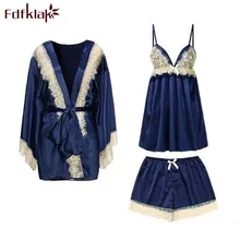 Fdfklak летом искусственного шелка Эротическое белье женские атласные пижамы шелковые Pijama дамы пижамы комплект из 3 предметов Пижама Mujer пижамы Наборы для ухода за кожей q678