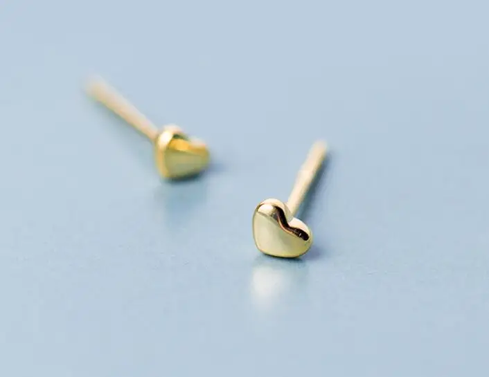 

Very Tinny small 3mm*4mm 100% Real. 925 Sterling Silver Fine Jewelry Golden Heart Love Bean Stud earrings GTLE1712