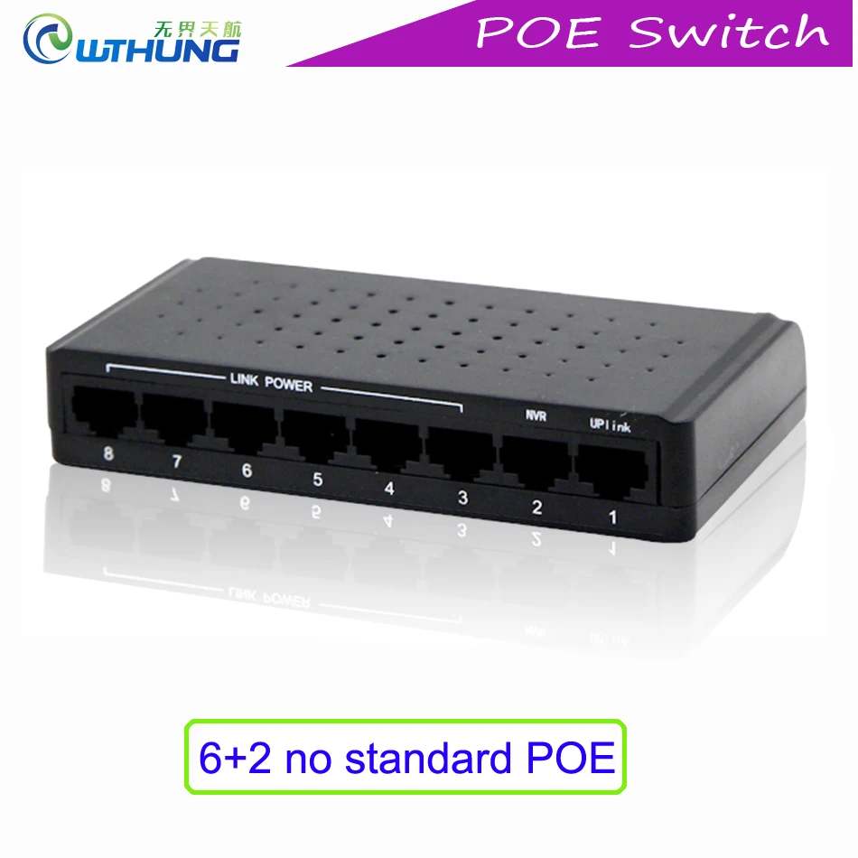 

Poe Switch Desktop 8Port IEEE802.3x 100M gigabit Power Over Ethernet Input 12-55V output 60W Rj45 Uplink for CCTV IP Camera