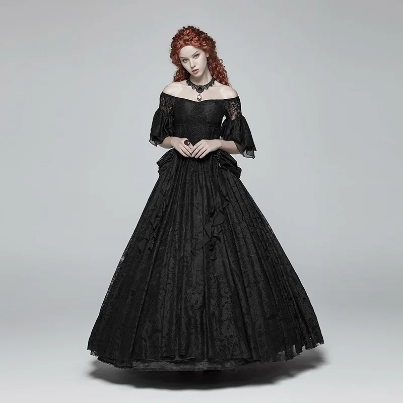 

PUNK RAVE Women Gothic Lolita Lace Dresses Gorgeous Victorian Women Evening Party Dress Stage Perform Black Dresses