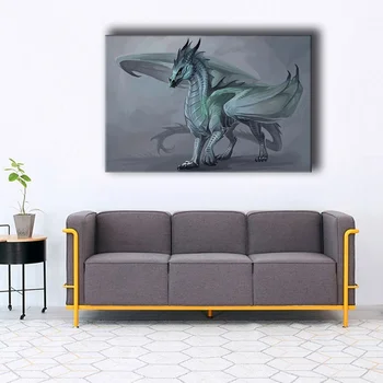 

Printed Canvas Wall Art Poster 1 Pieces Fantasy Winter Mighty Dragons Fire Painting Frame Bedroom Game Anime Pictures Home Decor