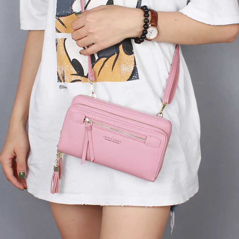 

Lady multi-color wallet large capacity tassel zipper long wallet multi-function single shoulder diagonal hand phone bag wallets