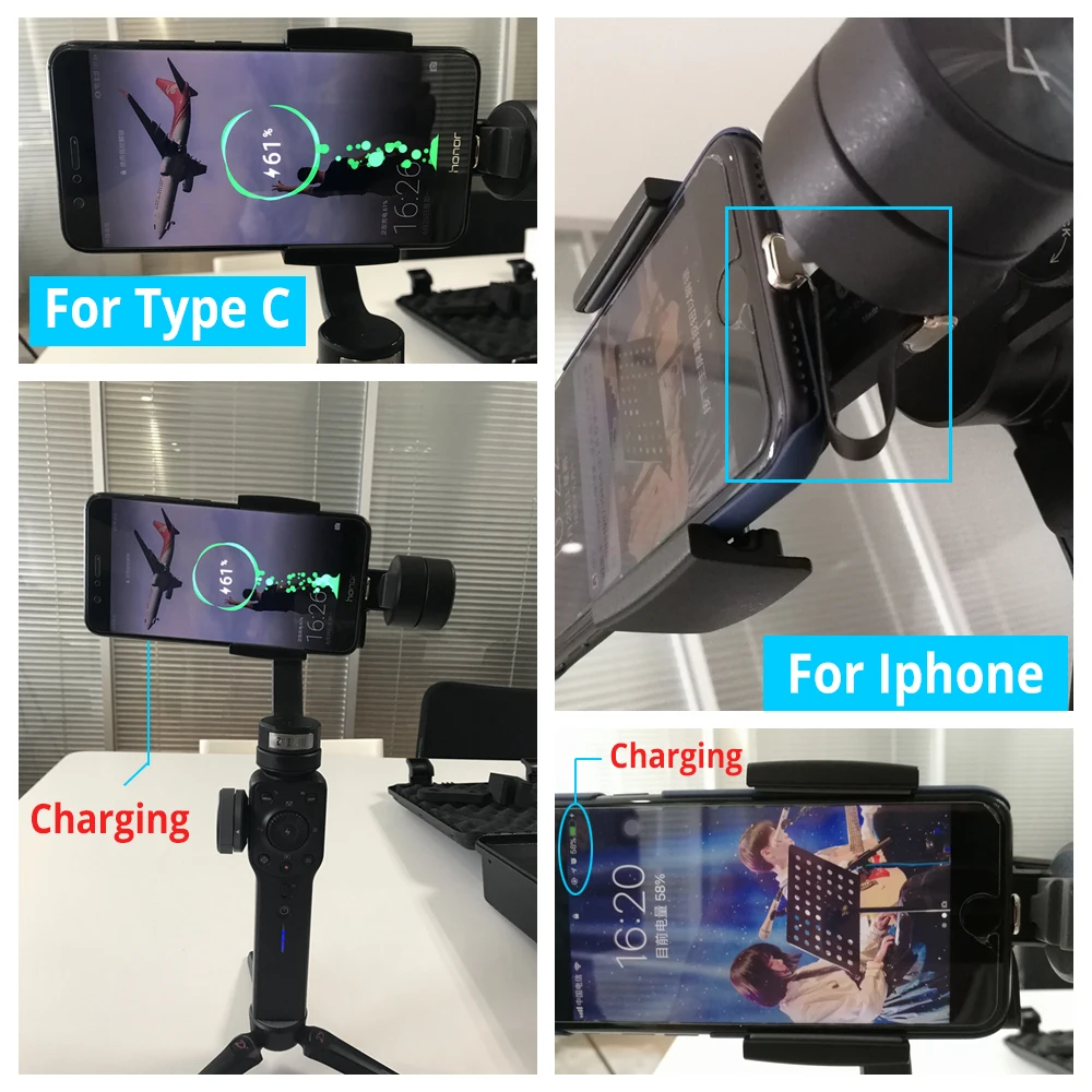 ZHIYUN Smooth 4 PU waterproof carry bag portable handbag shoulder bag 75 mm USB Type C Charging cable for Iphone Samsung HUAWEI 09
