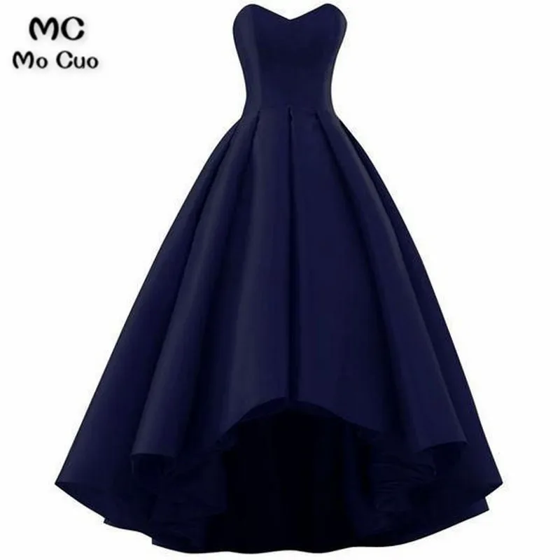 Navy Blue Satin High Low Wedding Party Dress, Beautiful Prom Dress, Prom Dress 2019