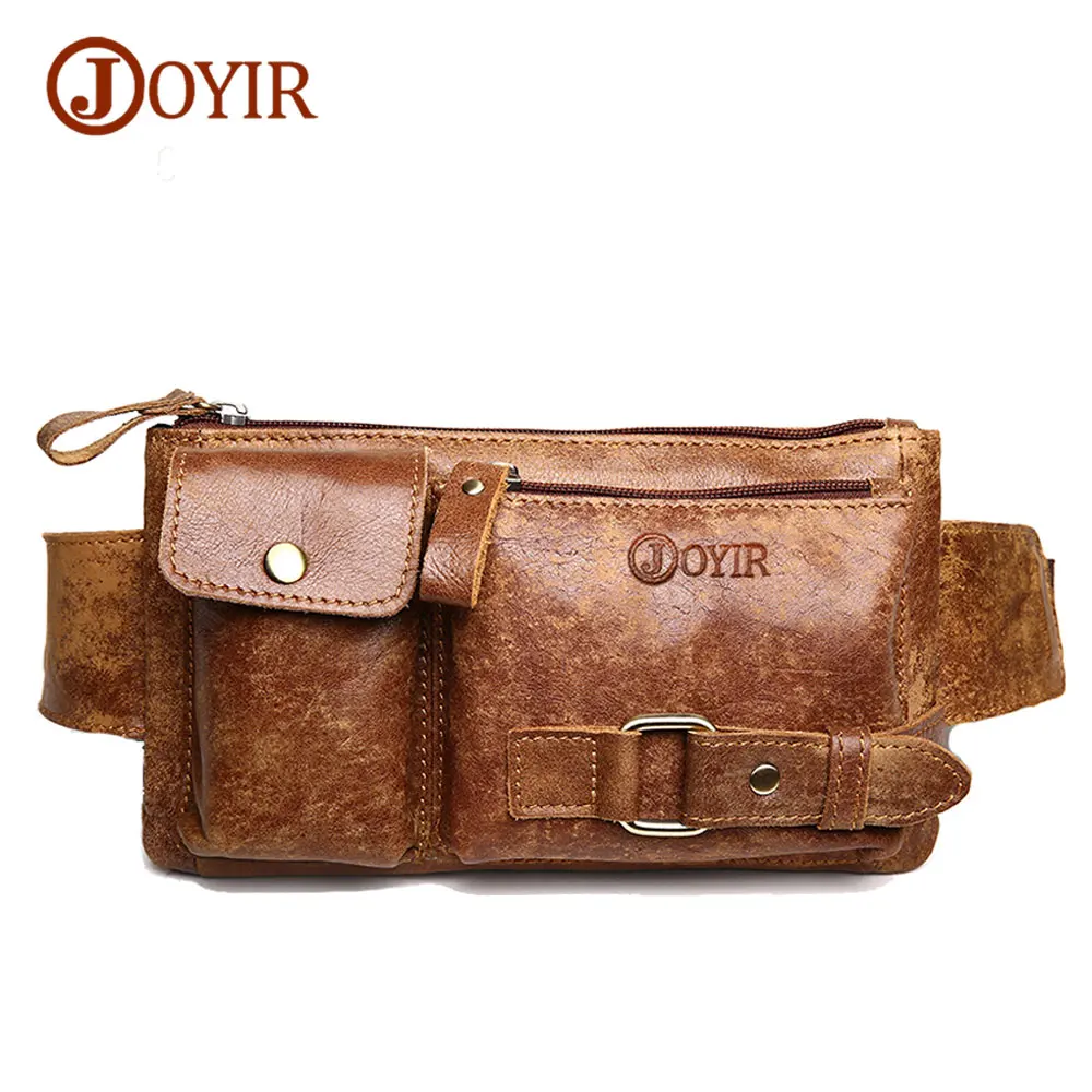 Joyir Genuine Leather Waist Packs Belt Bag Phone Pouch Bags Travel Waist Pack Male Small Waist