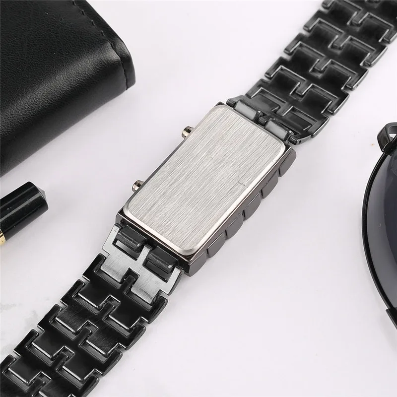 TIke Toker, уникальные черные/серебряные цифровые наручные часы Lava, деловые мужские часы, Железный Металл, синий светодиодный, полностью металлический, Самурайские подарки 10