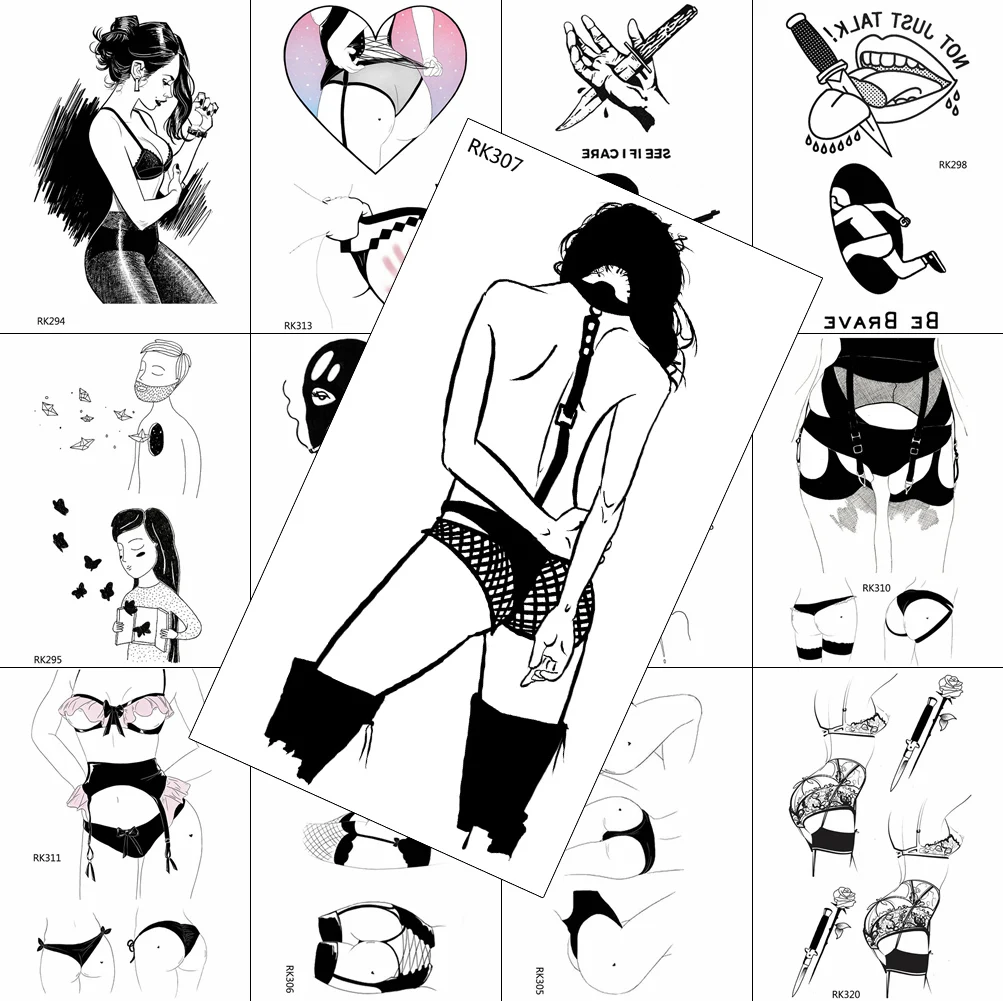 

Сексуальные черные кружевные искусственные татуировки, водонепроницаемые реалистичные листы, наклейки для взрослых, для боди-арта, нагрудные, Wasit, минималистичные татуировки