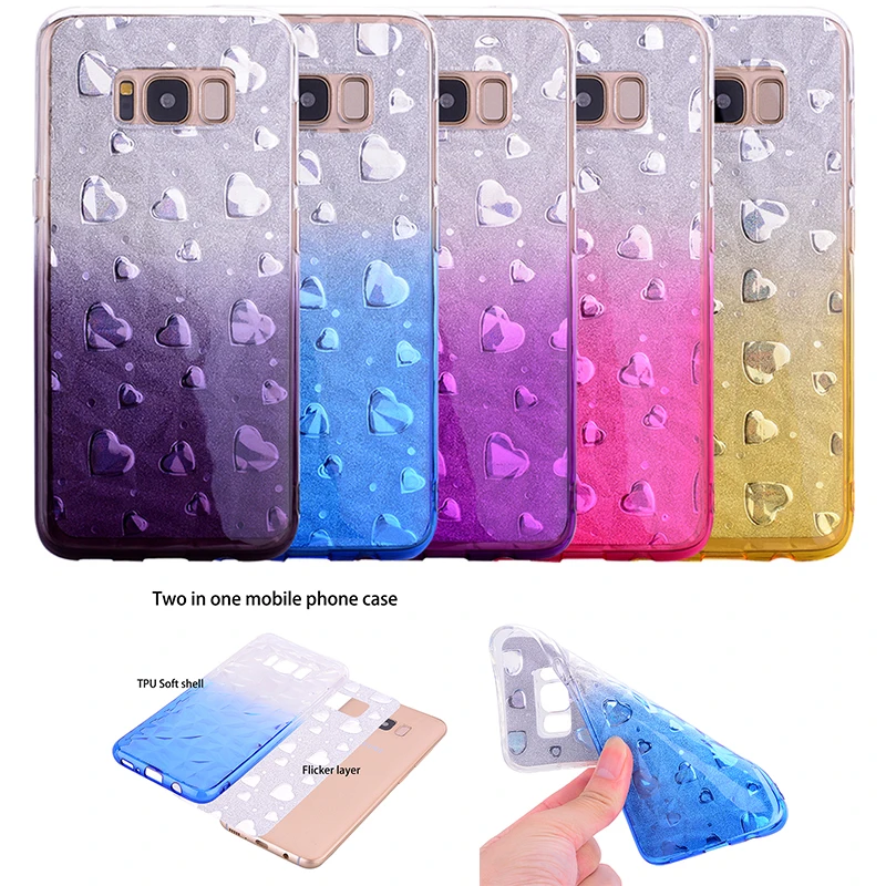 

Dual Layer Gradient Diamond Texture Soft Case for Samsung Galaxy Note 9 S9 S8 Plus Love Heart Cover for iPhone X 10 7 8 Plus 6s