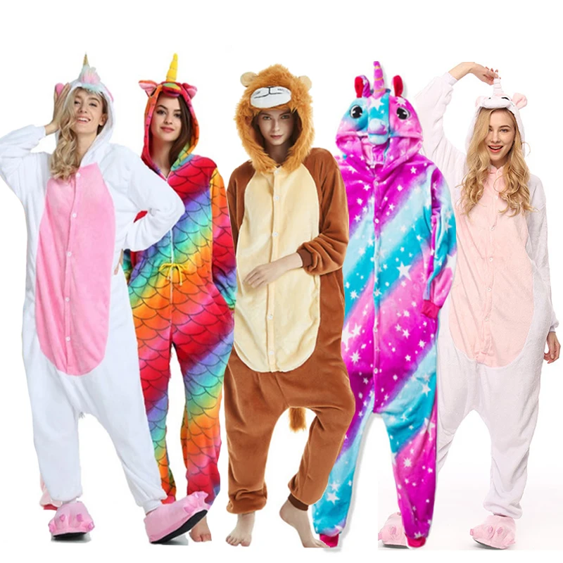 

Adults Animal Kigurumi Pajamas Sets Sleepwear Cosplay Zipper Women Men Winter Unisex unicornio Stitch Cartoon Unicorn Pajamas