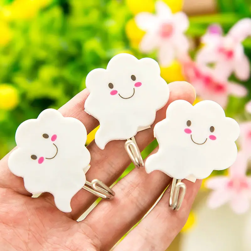 

3Pcs/lot Cute Cartoon Clothes Item Holder Cloud Shape Door Window Sticky Adhesive Towel Hooks Hanger