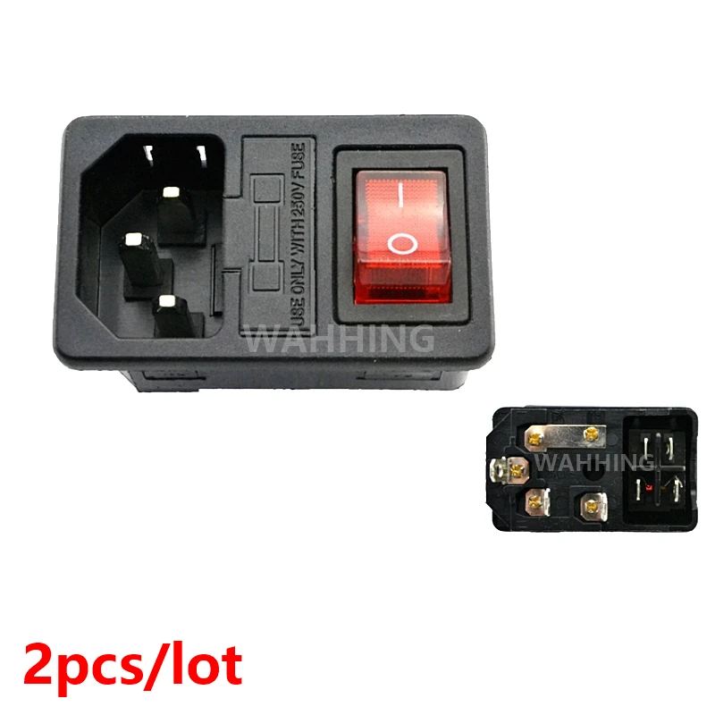 2pcs Red Light Power Rocker Switch Fused IEC 320 C14 3Pin Inlet AC