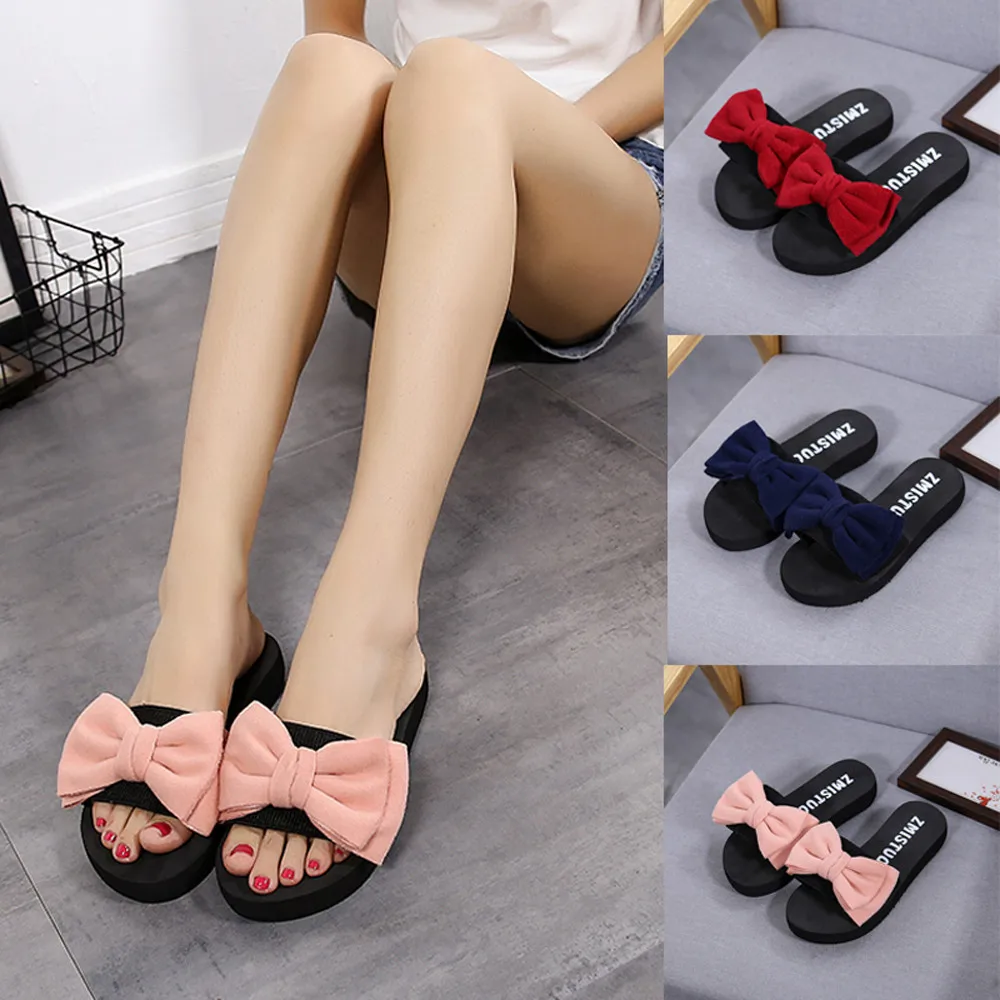 

Women's Bow Summer Fashion Sandals female Casual Solid Color Letter Slippers Indoor Outdoor ladies Soft Beach Shoes Mujer