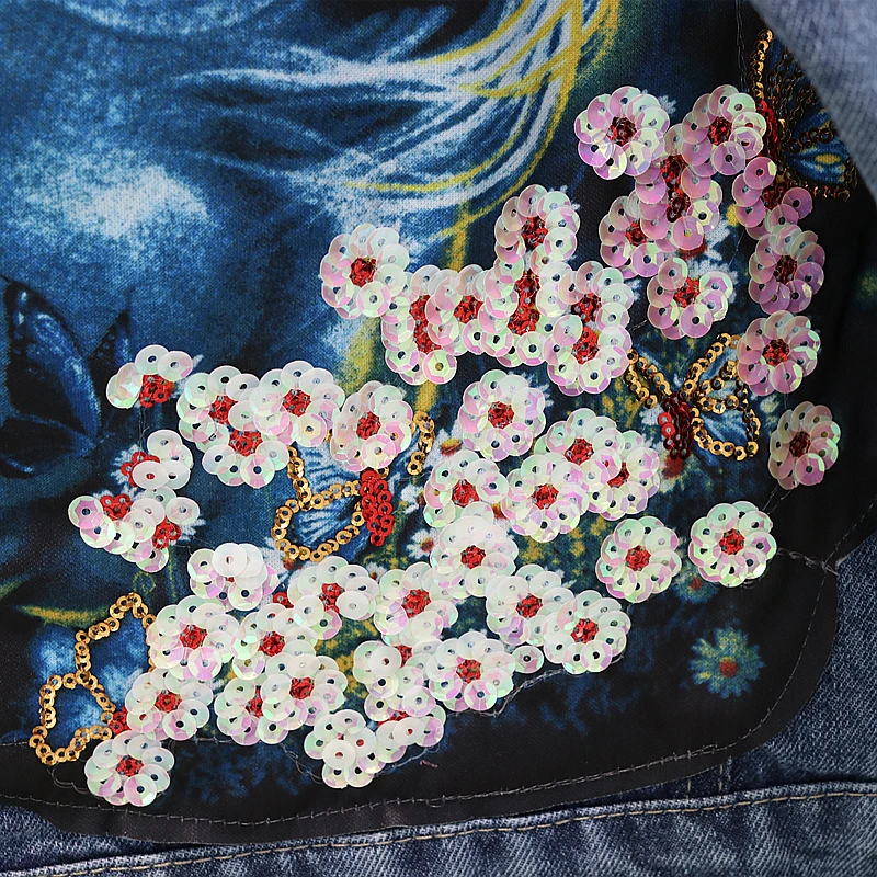 Vestes Femelle Femmes Animé Étudiant Printemps Outwear Bleu Perles Manteau Dessin Lâche Denim Trous Nouveau Des 2019 Paillettes Jeans Automne Décontractés En I6wvvY