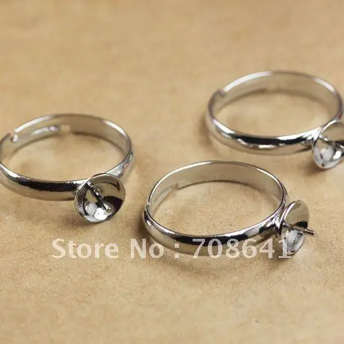 

Blank Rings Settings 4mm 7mm Circle Bezel with Pin Pearls Beads Bases Adjustable Rings Findings DIY Making Multi-color Plated