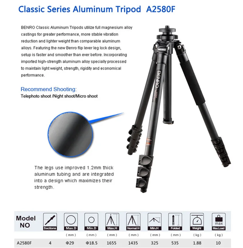 

SLR Camera Bracket Carbon Fiber Tripod Folding Tripod Multifunctional Support For Photography Professional Tripod Benro a2580f