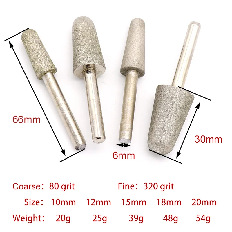 6 мм хвостовик 10-20 мм 60/320 зернистость конус алмазная шлифовальная головка пуля роторные биты для стекла Нефритовый камень резьба сверлильные инструменты