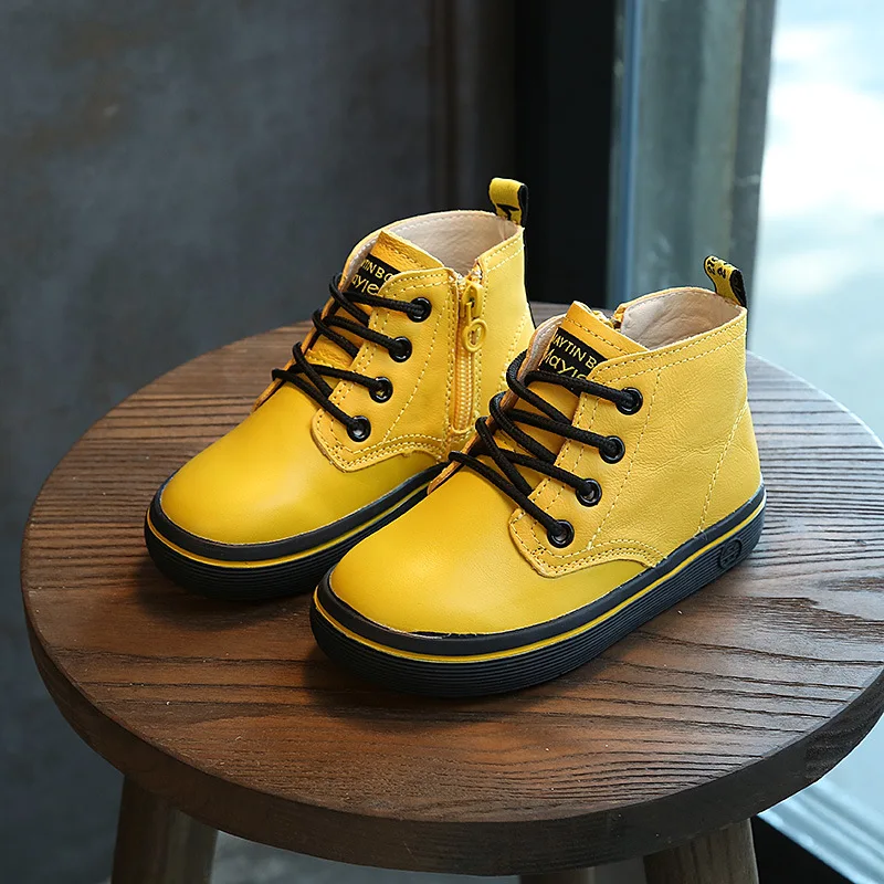 Children Genuine Leather Shoes Kids Martin Boots Boys Rubber Boots