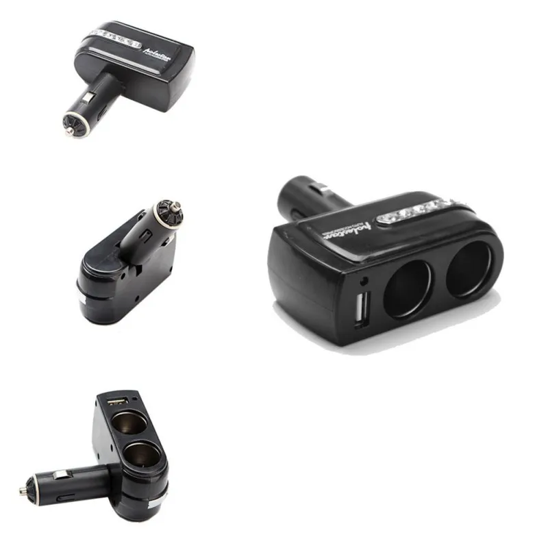 واحدة مقسمة اثنين 2-الطريق المزدوج USB شاحن سيارة DC منفذ الطاقة محول سيارة ولاعة السجائر موسع الفاصل