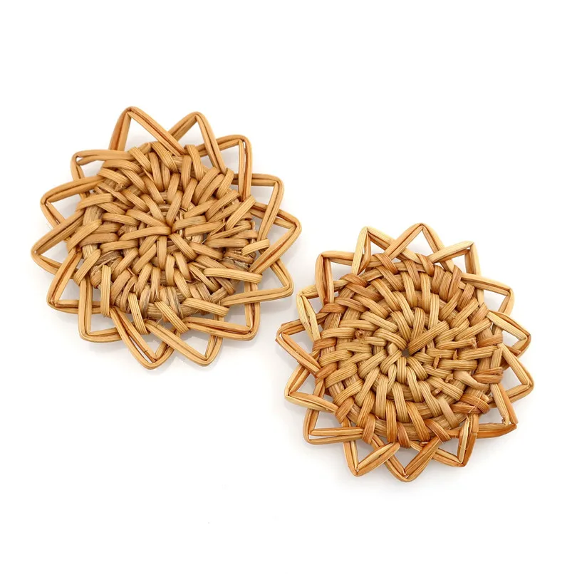 

2pcs Handmade Rattan Weaving Geometric Polygon Shapes Charm Beads For Earring DIY Jewelry 22711