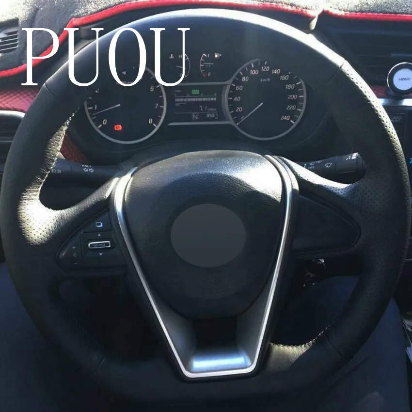 Puou черный кожаный DIY сшитый вручную чехол рулевого колеса автомобиля для Nissan Lannia