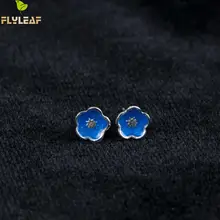 Форзац 925 пробы серебряные синие Висячие глазурь цветущая вишня серьги-гвоздики для женщин предотвращают аллергию женские модные ювелирные изделия