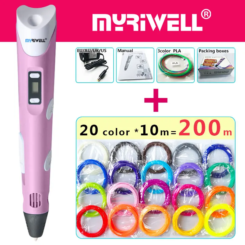 

myriwell 3d pen 3d pens,LED display,20Colour200m ABS/PLA Filament,model Smart 3d printing pen Best Gift for Kidspen-3d print pen