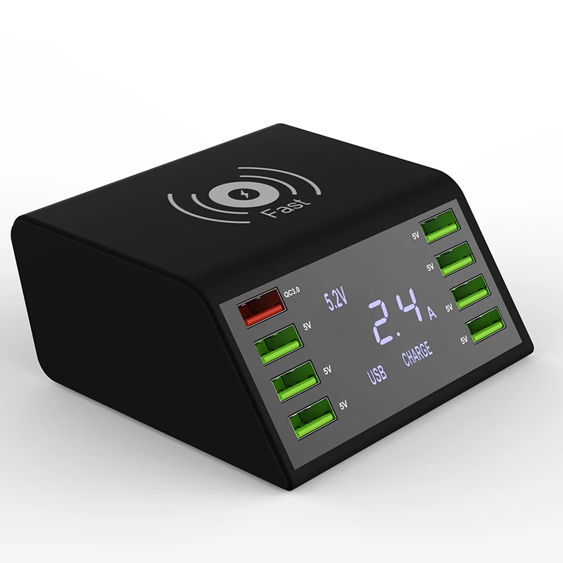 

Wireless Charger 60W 8-Port LED Display Quick Charge 3.0 Fast Charger Desktop 10W wireless charger Station