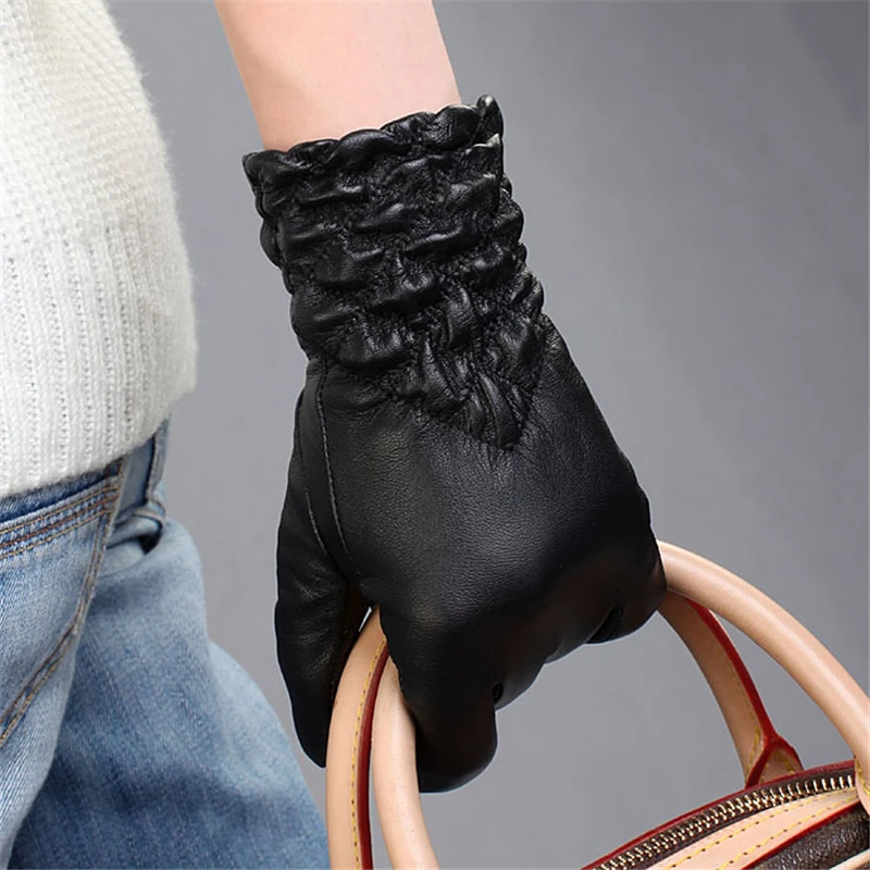 2019 новые женские перчатки из натуральной кожи зимние теплые эластичные наручные модные перчатки из овчины для вождения ограниченное время