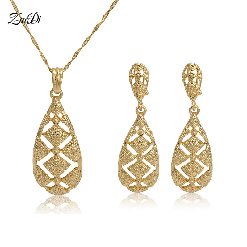 Zuodi 2019 Brand Jewelry Set Wholesale Trendy Gold Earrings Pendant Necklace Sets For Women customer design | Украшения и