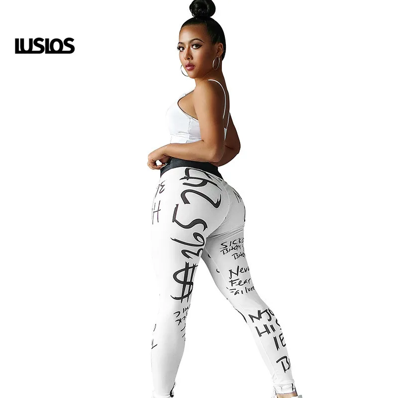 

LUSLOS 4 Colors Letter Print High Waist Fitness Women Sports Gyms Leggings Summer Female Running Leggins Workout Slim Pants