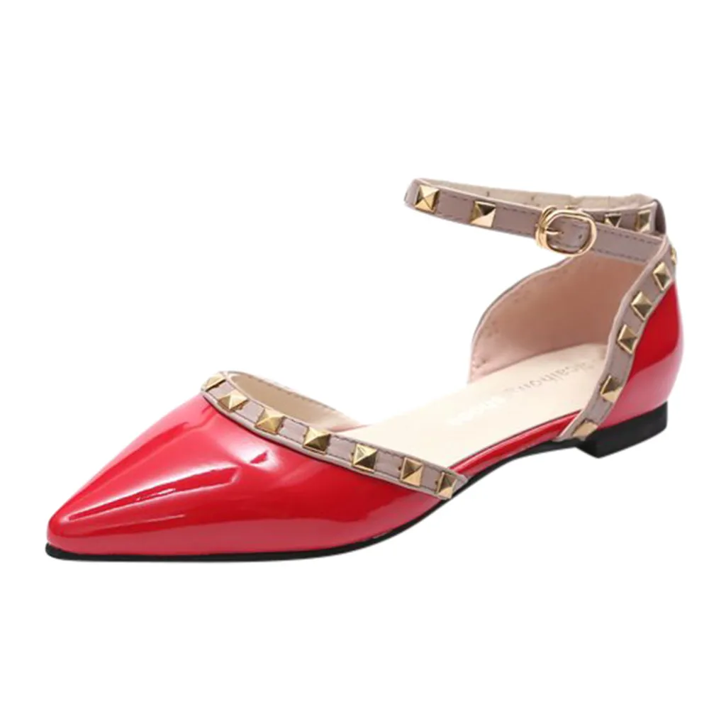 Г., женские босоножки весенне-летняя Дамская обувь с заклепками элегантные босоножки на ремешке с пряжкой обувь на низком каблуке с острым носком модные сандалии