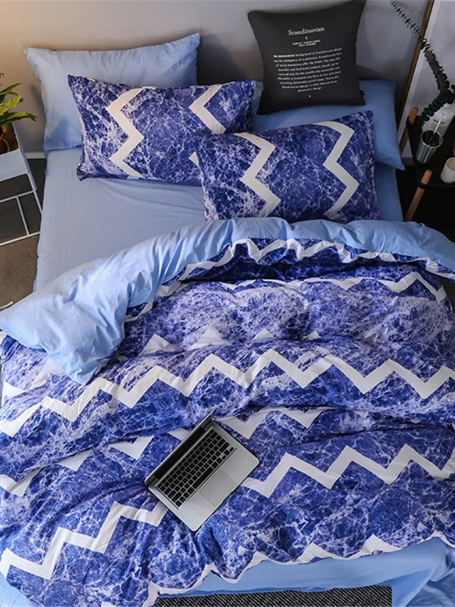 4Pcs Bedlinens Set Creative Wavy Striped Pattern Soft Bedding Set