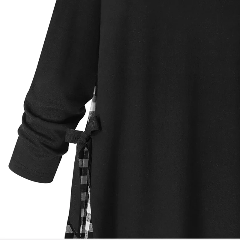 Fashion Spring and Autumn Large Size Women's Black Long Sleeve Round Neck Loose Dress Fake Two Piece Plaid Long dress 4XL