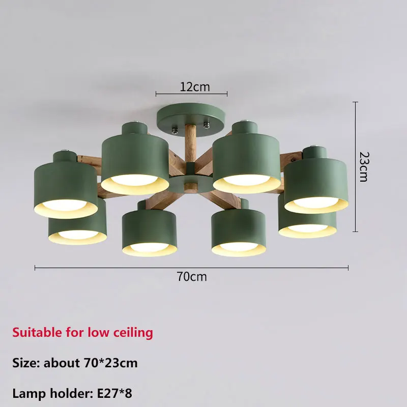 Деревянная люстра для прихожей освещение Скандинавская люстра с железным абажуром для гостиной современные деревянные люстры 90-260 в комплекте лампа - Цвет абажура: 8 light low green