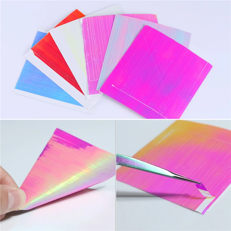 

BORN PRETTY 6 Sheets Laser Line 3D Nail Sticker Adhesive Holo Ultra Thin Candy Nail Foil Decal