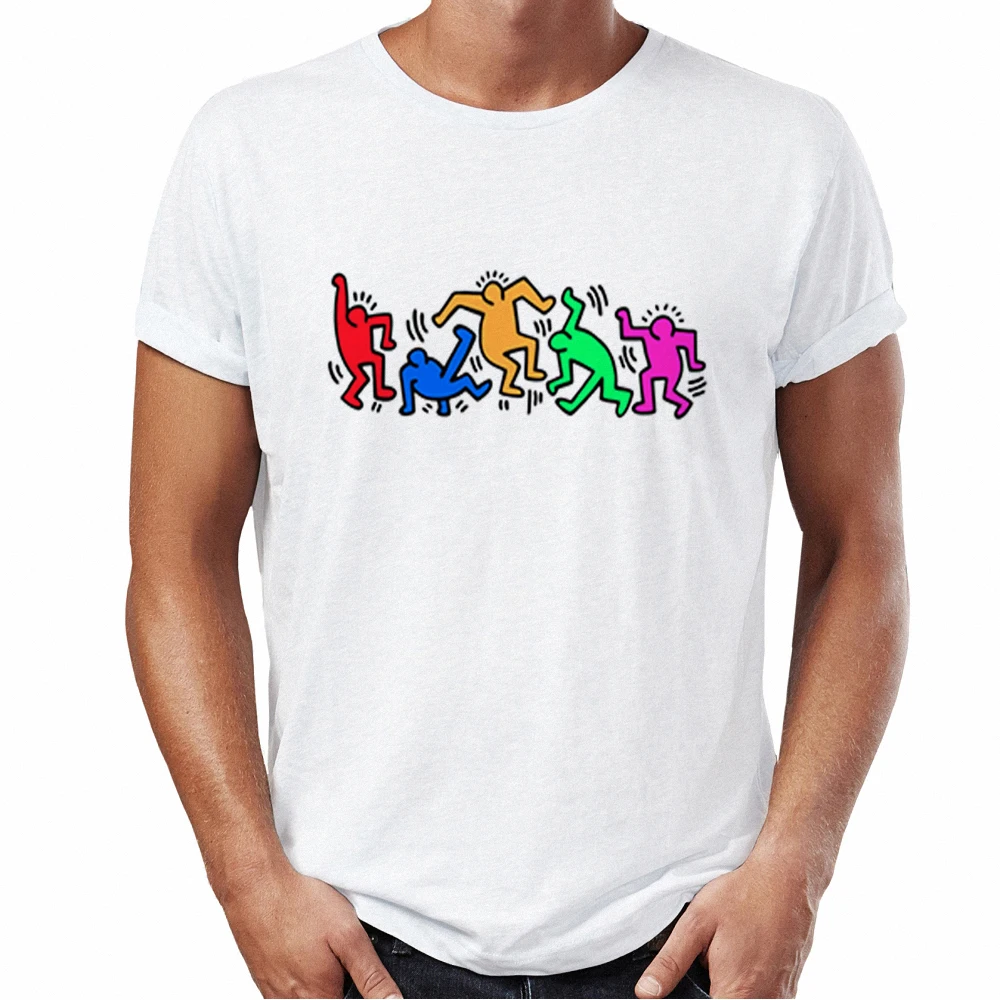 Бренд Harajuku мужской футболки Кит Харинг танец печатных Graphic Tee Для мужчин 2018 модные