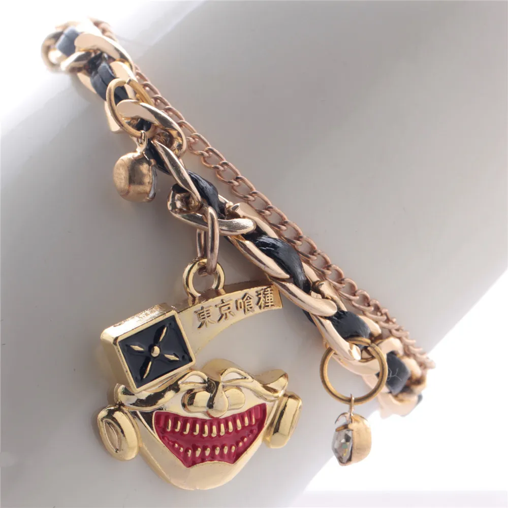 

20 pieces Tokyo Ghoul Cosplay Bracelet Golden Mask Leather Strap with Rhinestone Souvenir Jewelry free shipping