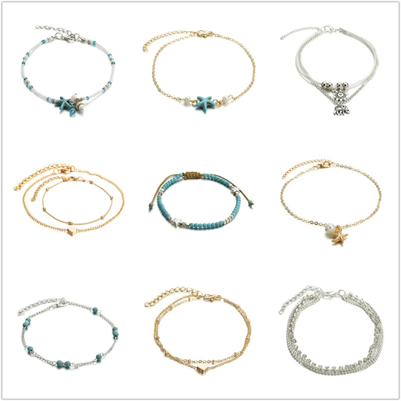 

Starfish Turtle Anklets for Women Foot Accessory Summer Beach Barefoot Sandals Silver Bracelet ankle on the leg Female Ankle